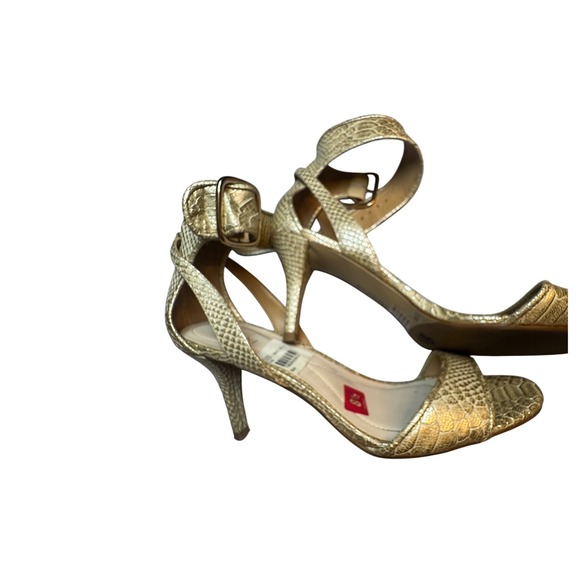 Alfani Casedy Gold Snakeskin Ankle Strap Heels Size 8.5M Stiletto Dress Shoes - Picture 1 of 5